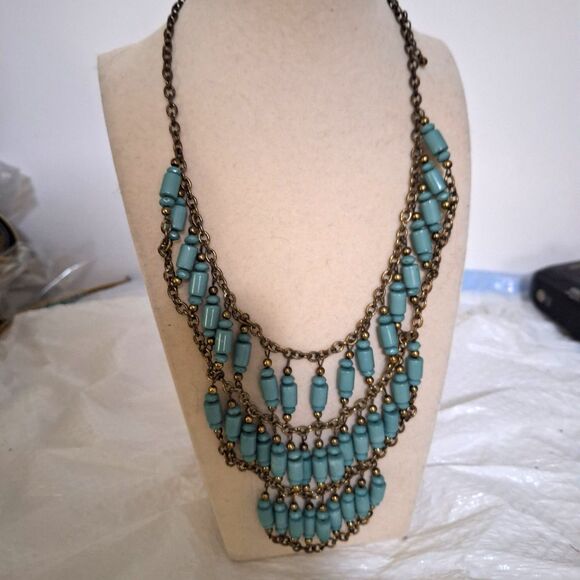 A Women's Beaded Bib Collar Necklace Layered Tribal Ceramic Statement - Picture 2 of 10